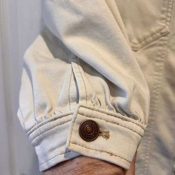 Chico's Jacket Women's Vanity 1 US 8 Medium White Ivory Puffy 3/4 Sleeve Denim - Picture 6 of 10